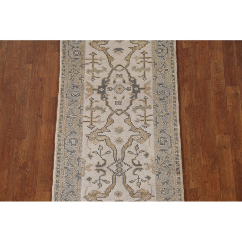 Floral Oushak Oriental Runner Rug Handmade Wool Carpet - 2'5"x 11'6"