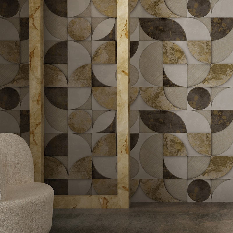 Galerie Wallcoverings Stratum Collection Geometrico Vinyl on Non-woven Metallic Wallpaper Roll Double Width