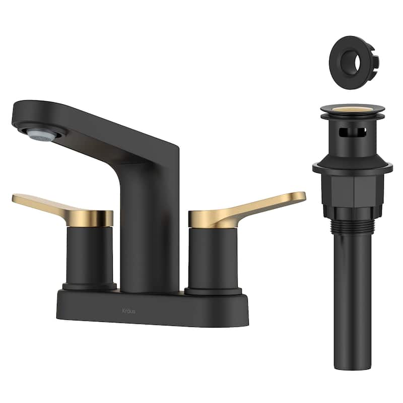 Kraus FUS-14102 Indy 1.2 GPM Centerset Bathroom Faucet with Push - Spot Free Brushed Brass / Matte Black