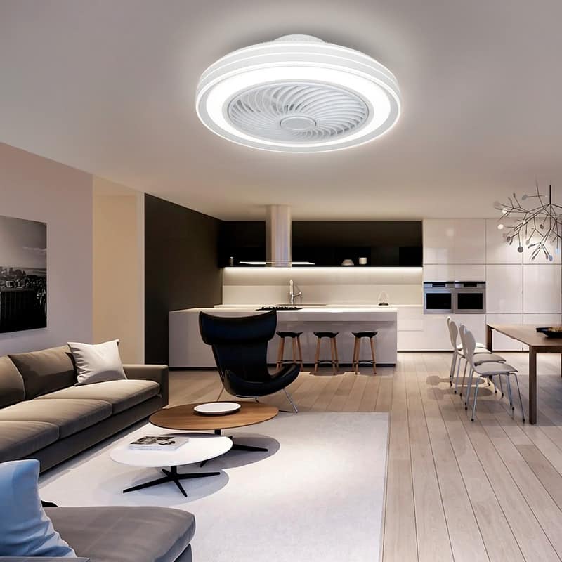 20 in. Indoor Modern Low Profile Ceiling Fan with LED Light Caged Enclosed Ceiling Fan with Remote and APP Control for Kids Room