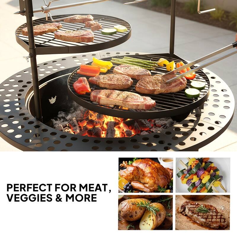 33 In. Heavy-Duty Charcoal Grill With Rotisserie And Dual Grilling Racks - N/A
