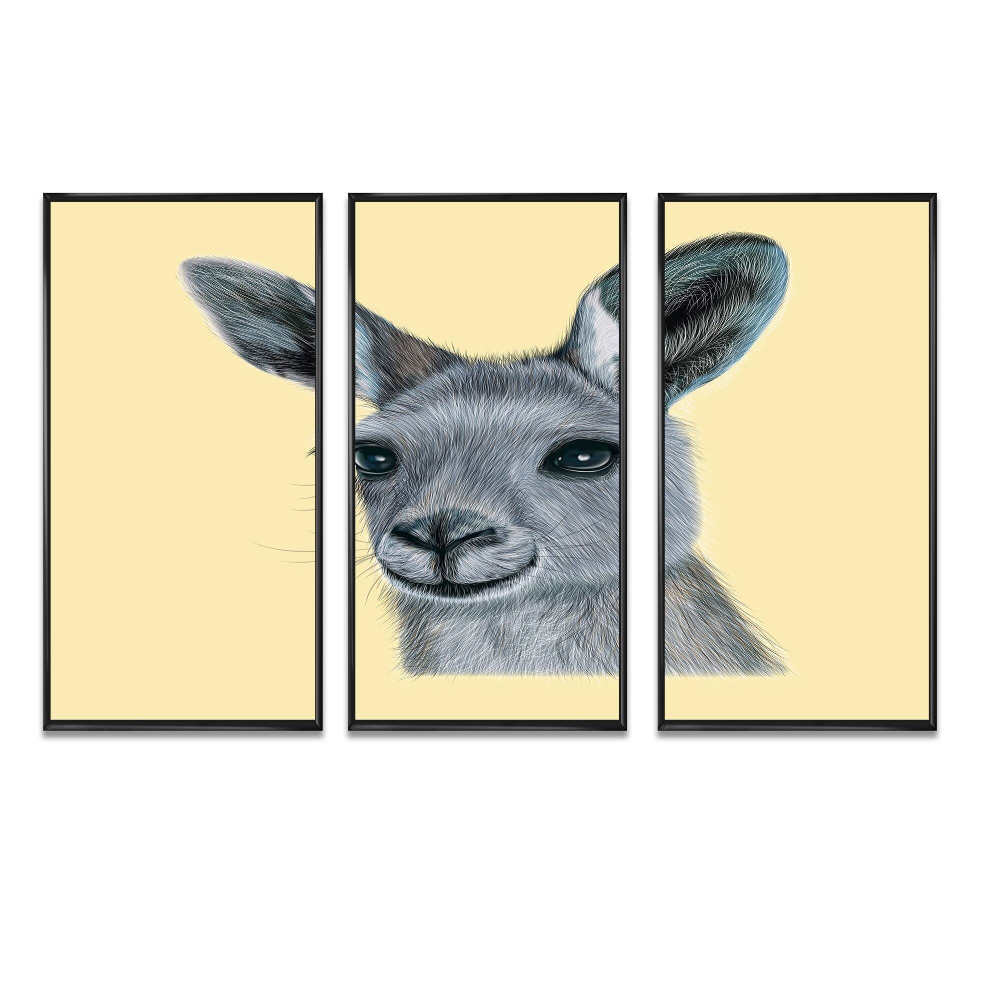 Designart "Portrait Of Kangaroo I" Traditional Framed Art Set of 3 4