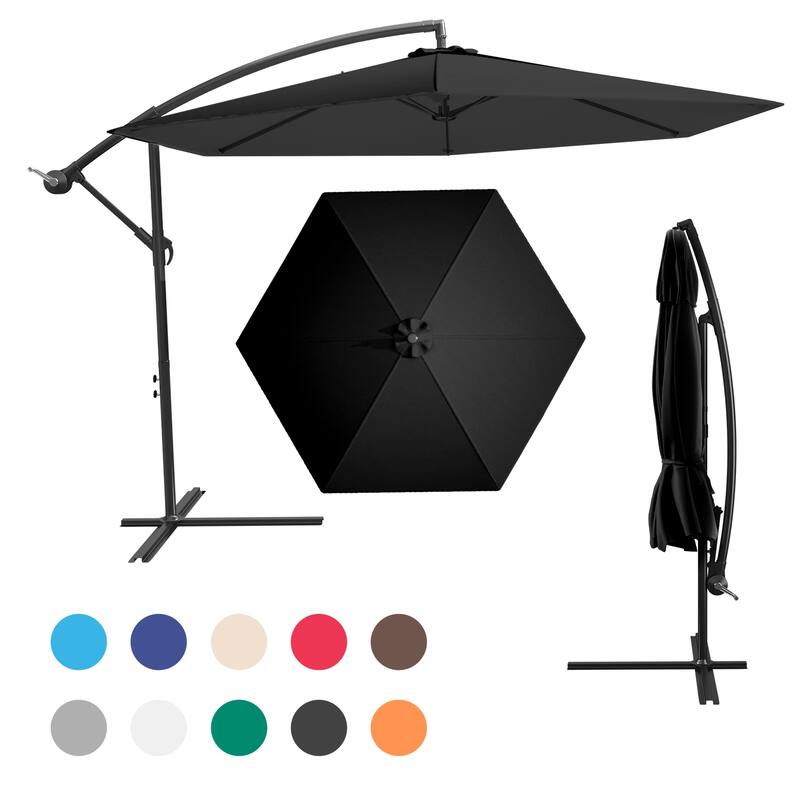 Patiowell 10ft Cantilever Patio Umbrella, Offset Hanging Outdoor Table Umbrella with Tilt Crank, 6 Sturdy Ribs and Cross Base