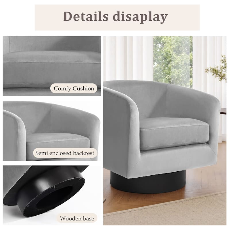 UIXE 360° Swivel Barrel Accent Chair Velvet Armchair For Living Room