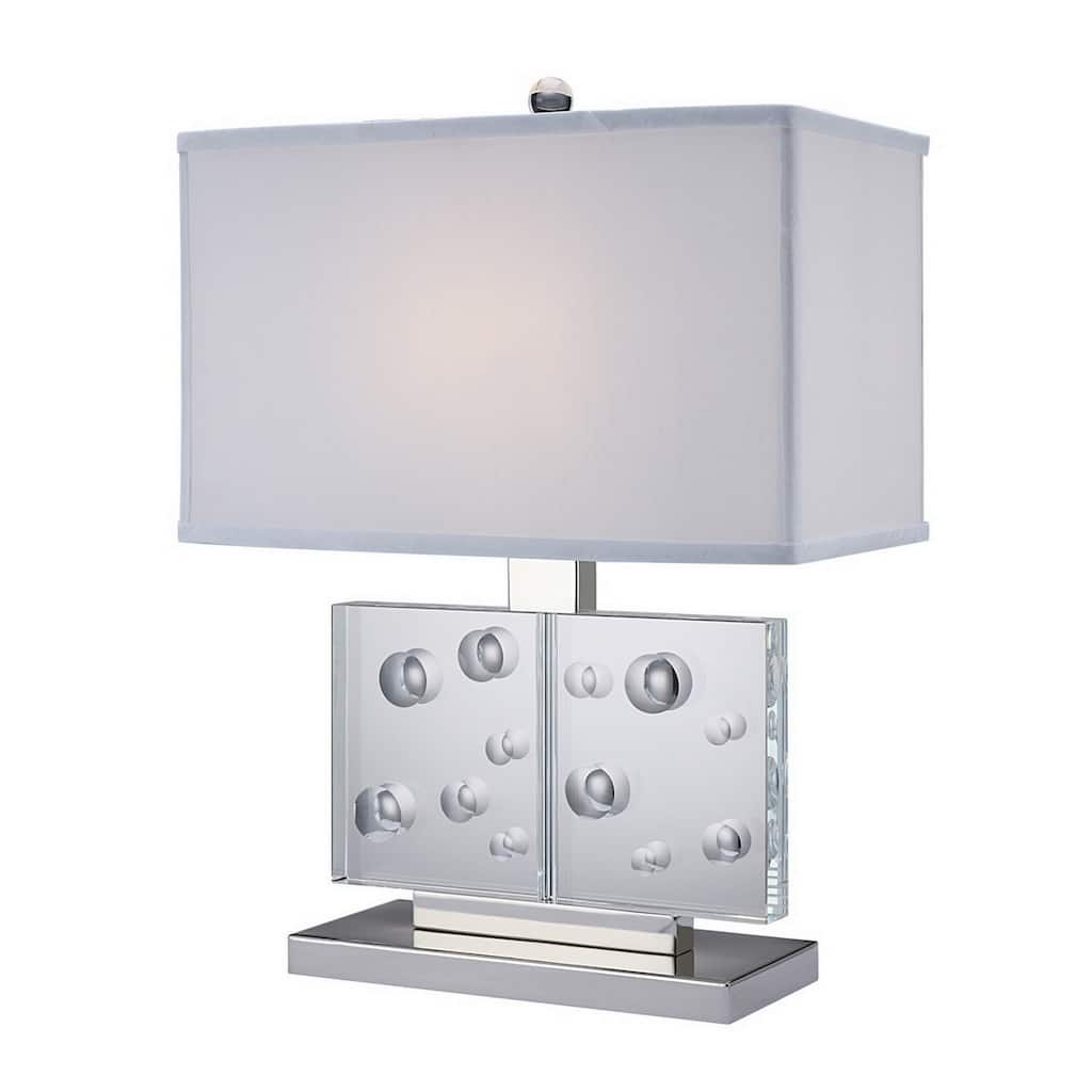 22 Inch Table Lamp, Crystal Stand, Rectangular Shade, Metal, Clear