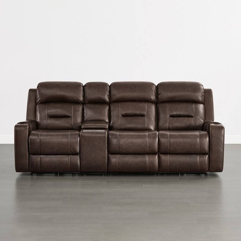 Spruce & Spring Genuine Leather Power Reclining Sofa with Wireless Charging