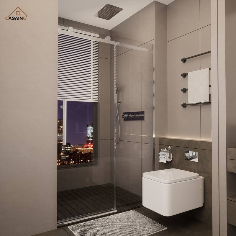 CASAINC 48 in. W x 76 in. H Sliding Frameless Shower Door with SGCC Certification