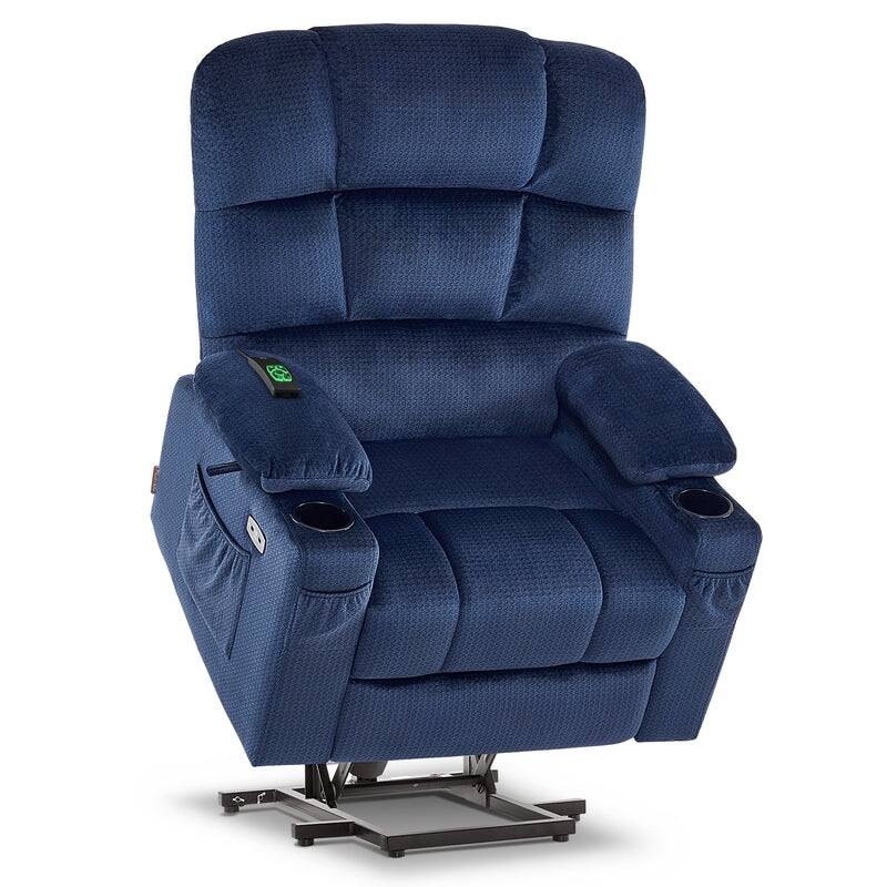 MCombo Dual Motor Power Lift Recliner Chair for Elderly, Massage and Heat, Fabric 7680 - Navy Blue