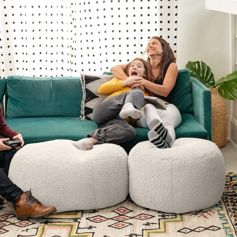 Jaxx Ellis Pouf - Modern Shearling Faux-Lamb Plush Fleece Ottoman