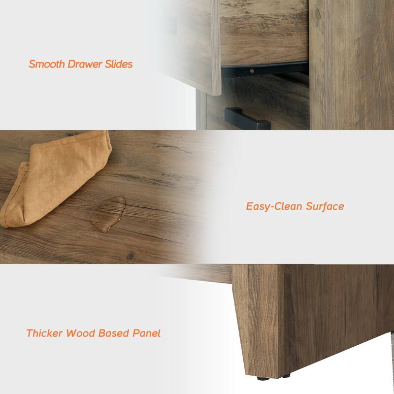 WAMPAT Farmhouse Buffet Cabinet, 2-Piece Sideboard with Glass Door & Storage Drawers for Kitchen