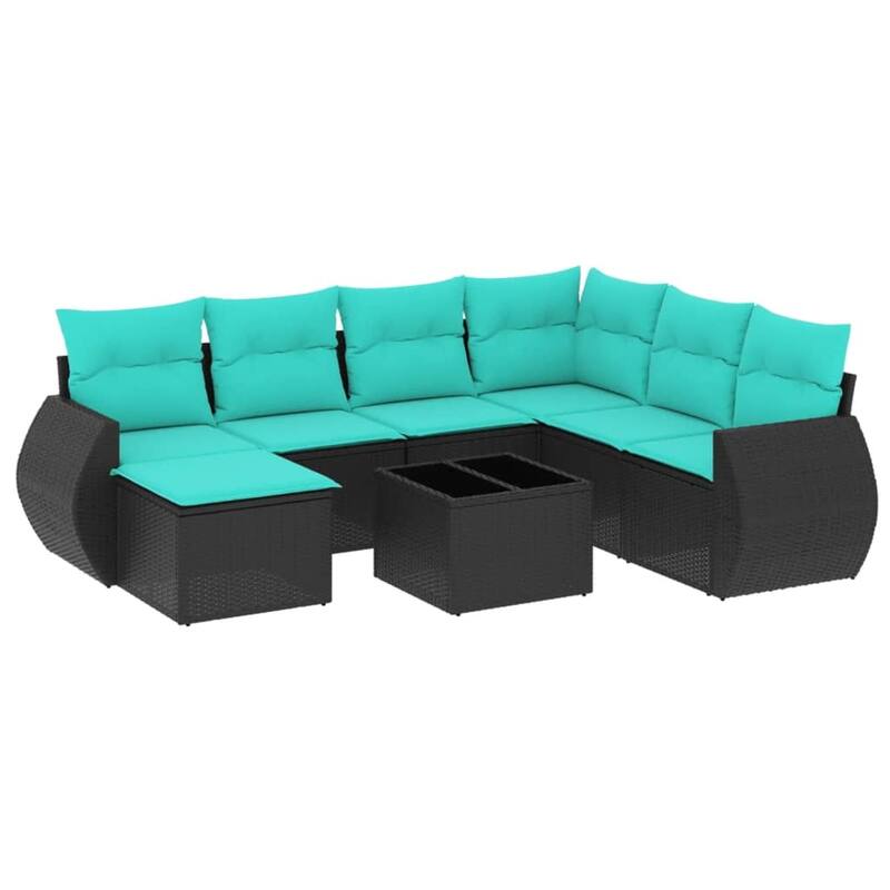 vidaXL 7 Piece Patio Sofa Set with Cushions Grey Poly Rattan - 24.4" x 24.4" x 27.2"