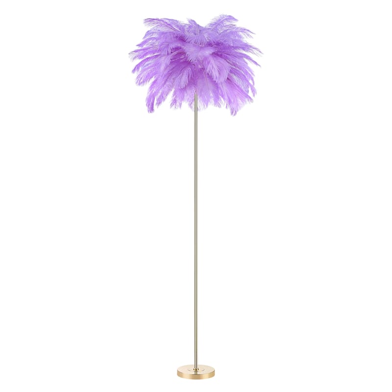 63 Inch Feather Tripod Floor Lamp With Bulbs - Purple