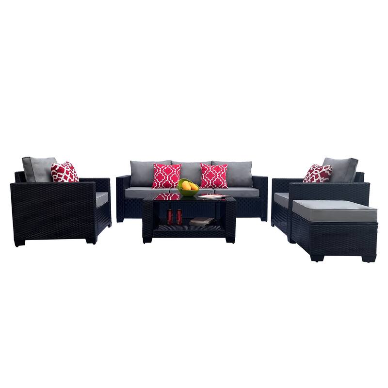 7-Piece Patio Outdoor Sofa Set with Coffee Table,3-Seater Sofa and Ottoman - Grey