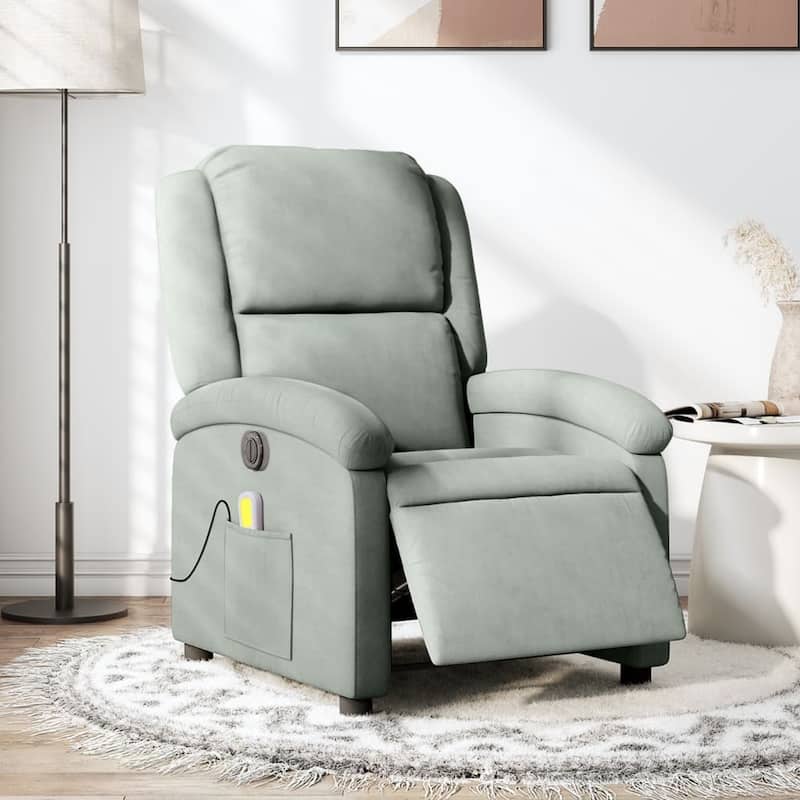 vidaXL Massage Recliner Chair Wingback Reclining Armchair for Elderly Velvet - Electric Massage Recliner Chair - Light gray