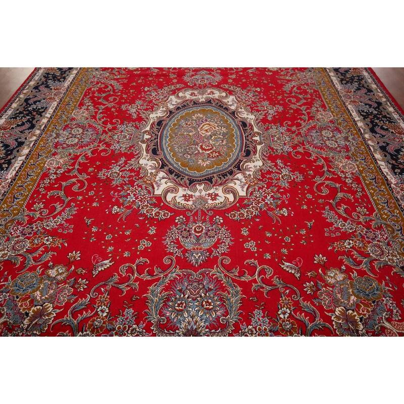 Victorian Style Red Kashan Turkish Area Rug Red Machine Made Carpet - 9'8" x 12'8"