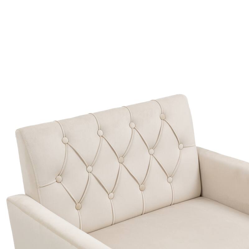 Velvet Upholstered Armchair Single Sofa Modern Tufted Reading Chairs Gold Metal Leg Wingback Chairs for Living Room Bedroom