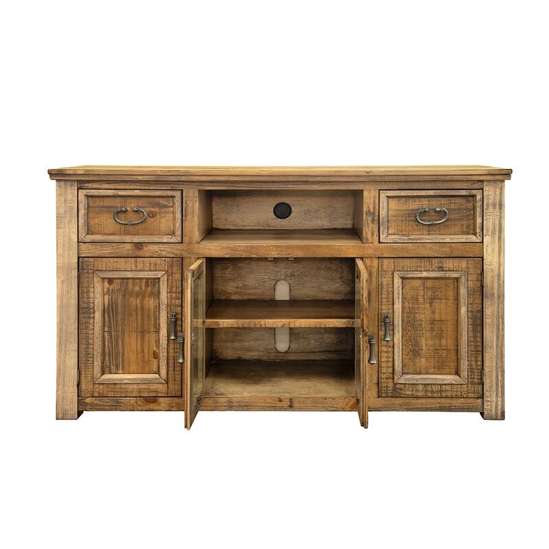 HomeRoots 60" Brown Solid Wood Cabinet Enclosed Storage Distressed TV Stand - 60' X '36.25' X '17.75