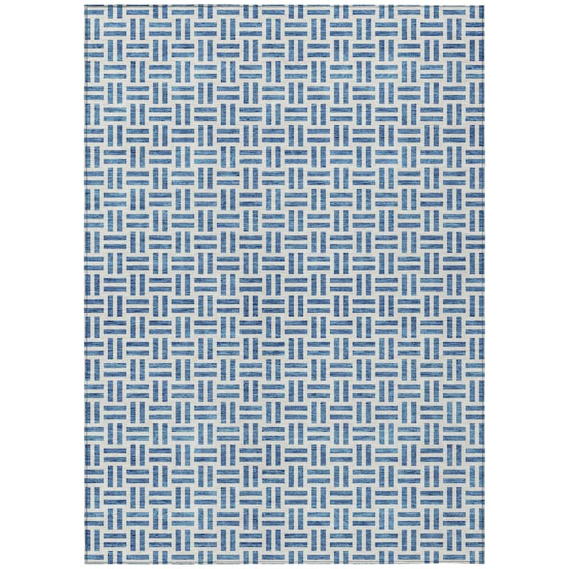 Machine Washable Indoor/ Outdoor Contemporary Basketweave Chantille Rug