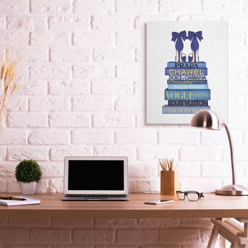 Stupell Blue Bow Heels above Iconic Designer Books Canvas Wall Art