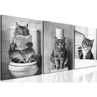 Framed Funny Black and White Cat Bathroom Wall Art Set of 3 - Bed Bath ...