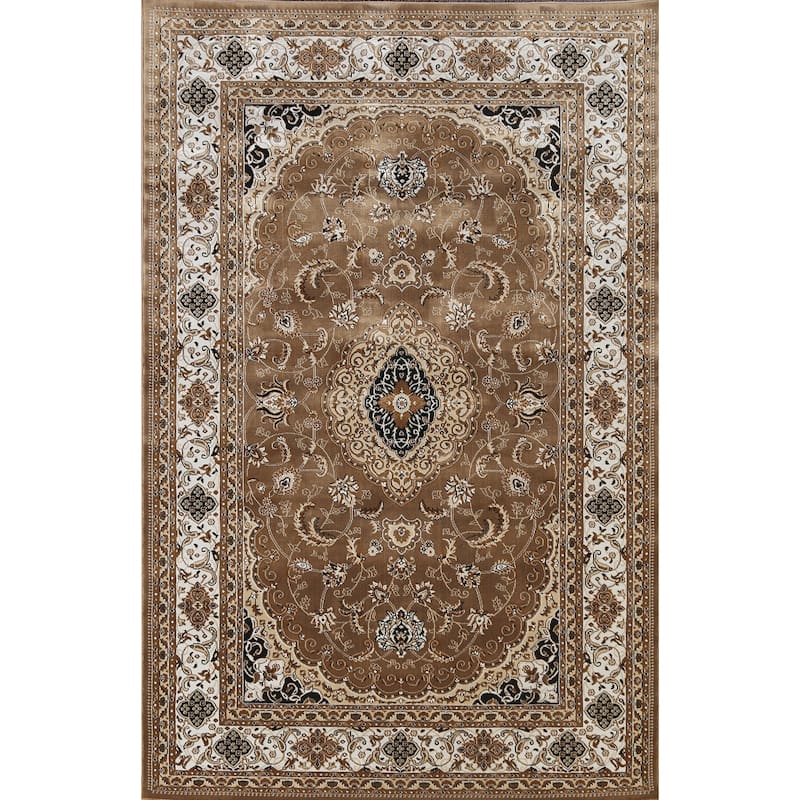 Traditional Brown Floral Oriental Tabriz Area Rug Turkish Carpet - 5'2" x 7'9"