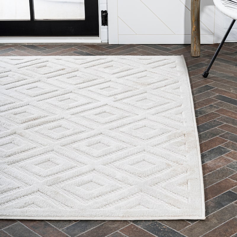 JONATHAN Y Ankara Neutral Diamond Trellis Indoor/Outdoor Area Rug