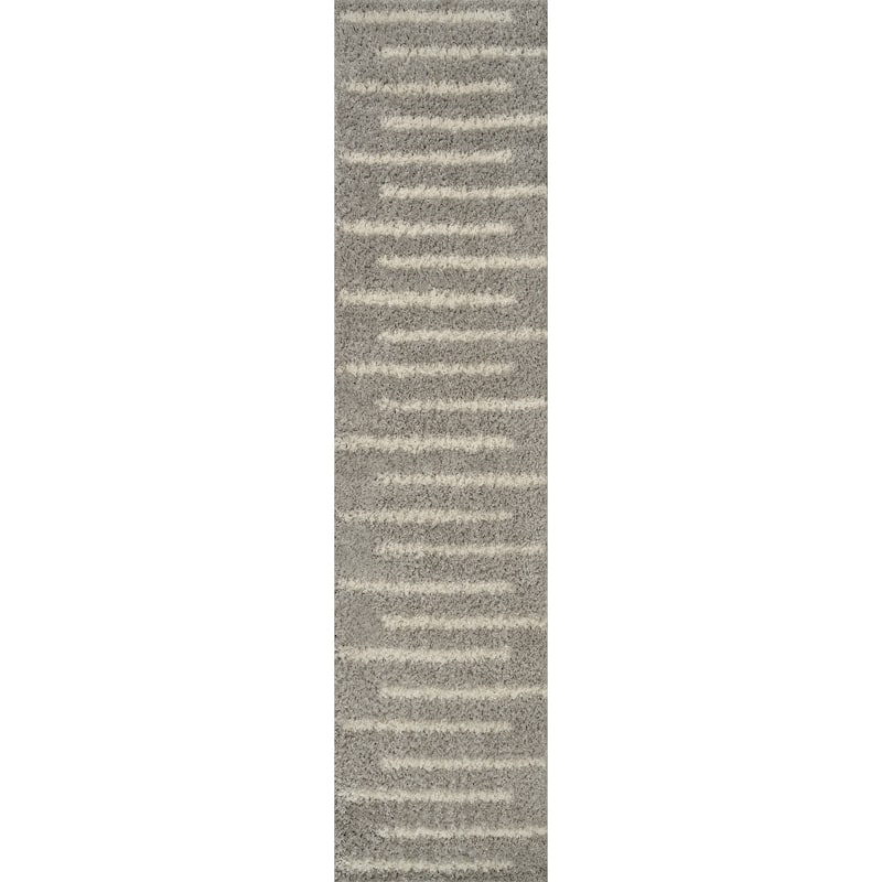 JONATHAN Y Cristo Berber Stripe Shag Area Rug - 2 X 8 - Gray/Ivory