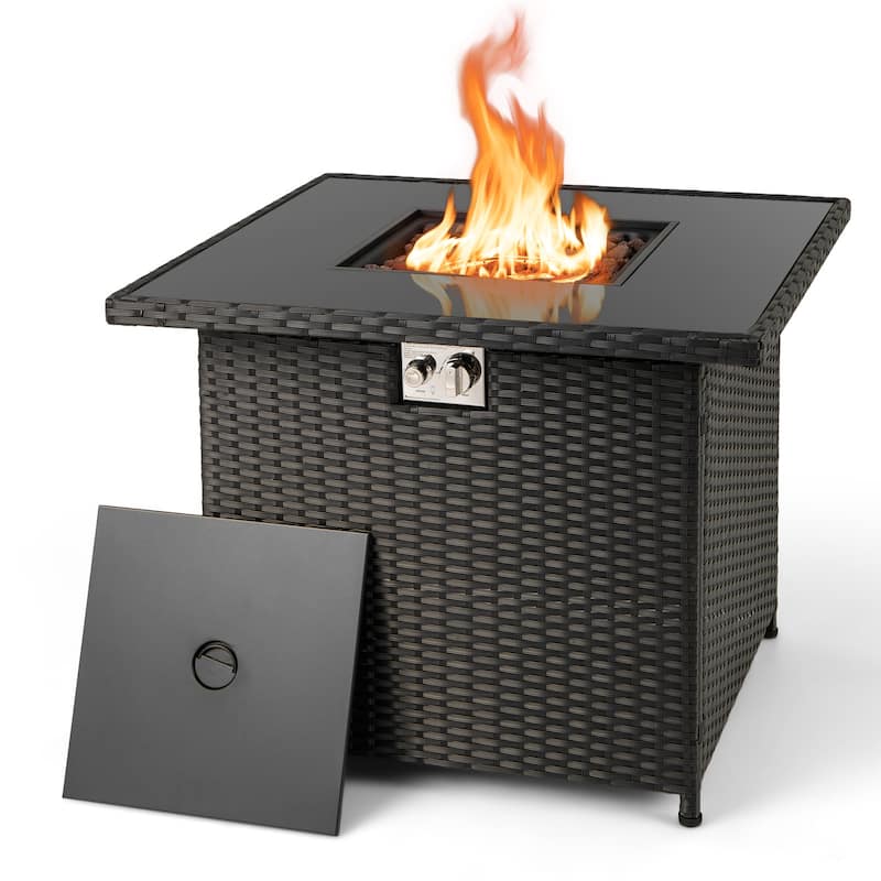 Costway 32.5" Propane Fire Pit Table Outdoor Wicker Gas Firepit with - See Details - Black