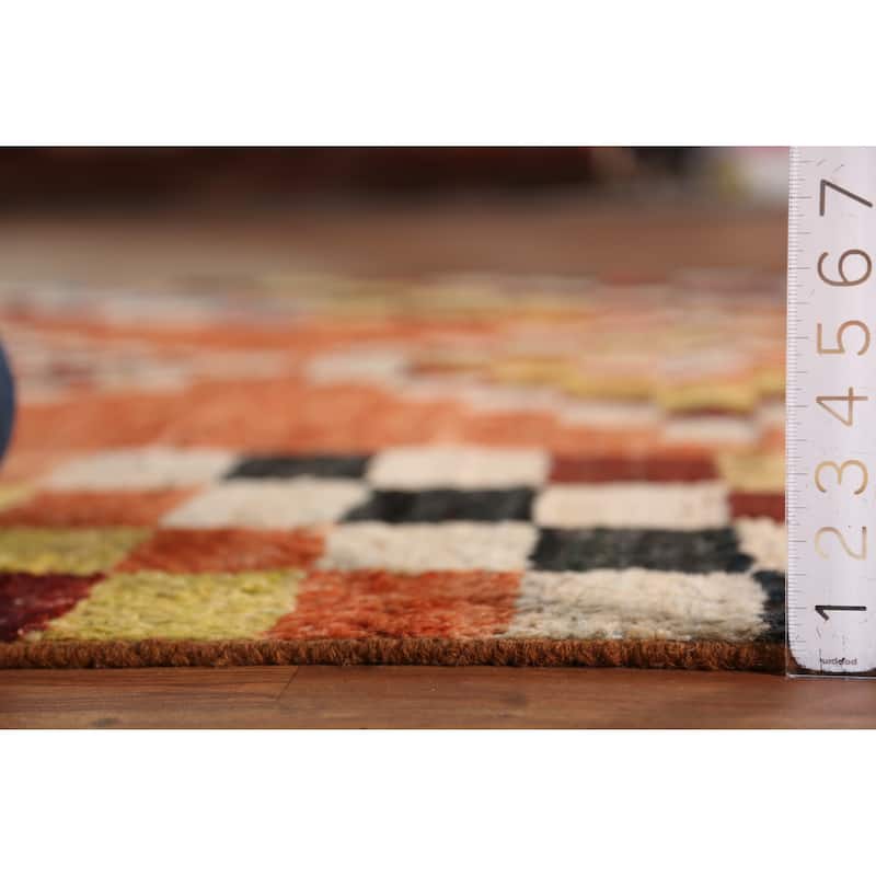 Checkered Orange Moroccan Oriental Rug Handmade Wool Carpet - 6'7" x 9'8"