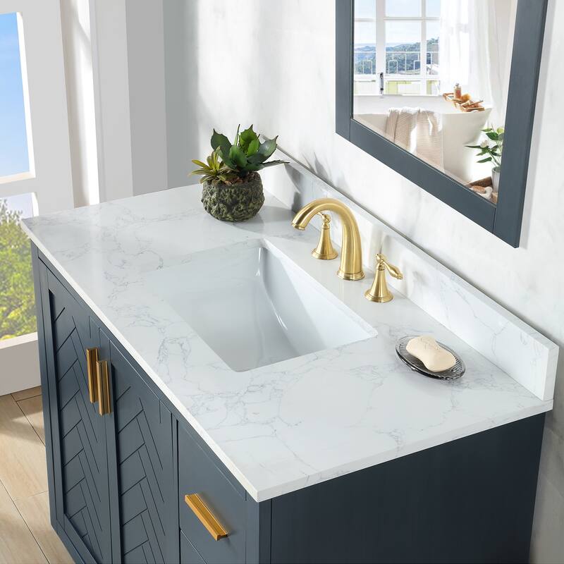 Altair Gazsi Bathroom Vanity with Composite Stone Countertop with Mirror