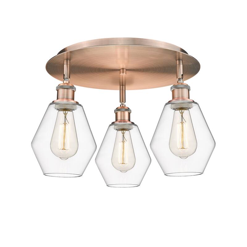 Innovations Lighting Cindyrella - 3 Light 18" Flush Mount - Clear/Antique Copper