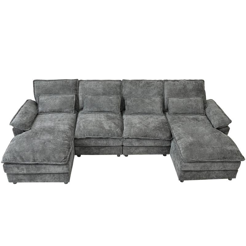 Sofa 110-in Casual Gray 4 -seater Reclining Sectional - 8' x 10'