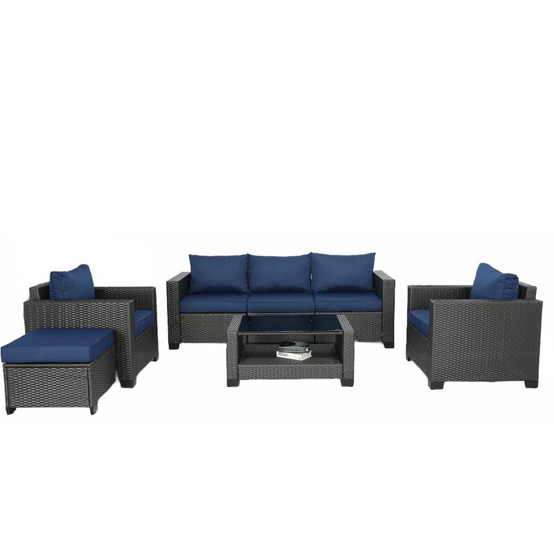 7-Piece Wicker Outdoor Sectional Set with Cushions and Table