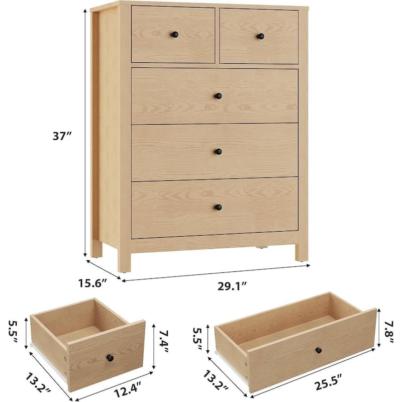 Modern 5 Drawer Dresser for Bedroom, Entryway, Hallway