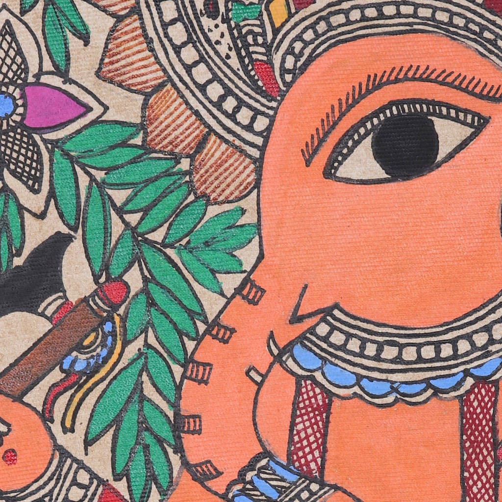 Handmade Calm Ganesha Madhubani painting (India)