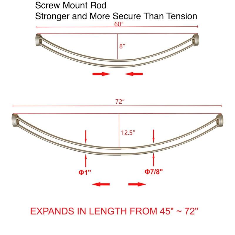 Utopia Alley Rustproof Wall Mounted Aluminum Double Curved Shower Curtain Rod, Screw Mount Rod, Adjustable Rod from 45" to 72"