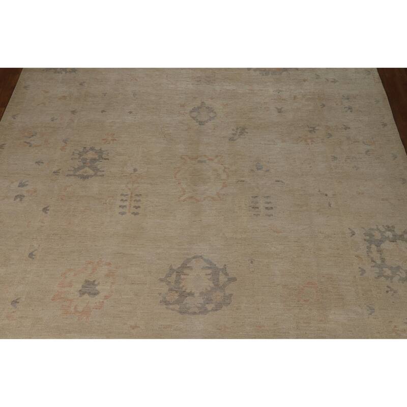 Hand Knotted Oriental 100% Wool Carpet Transitional All-Over Beige & Ivories Oushak Area Rug - 13' 6'' X 9' 10''