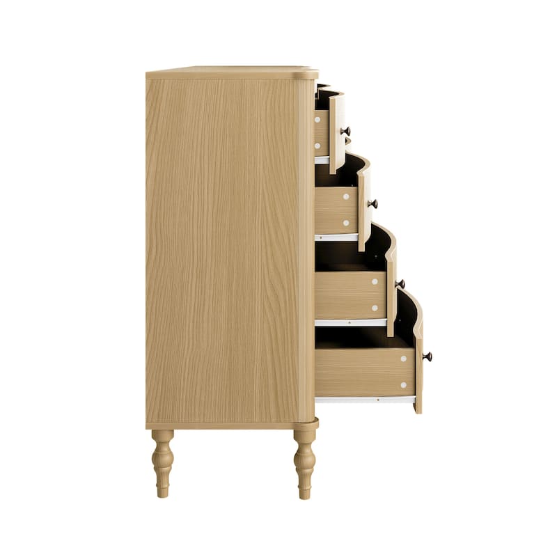 Elegant 8-Drawer Dresser with Solid Wood Legs, Vintage Curved Front Chest of Drawers for Bedroom Storage