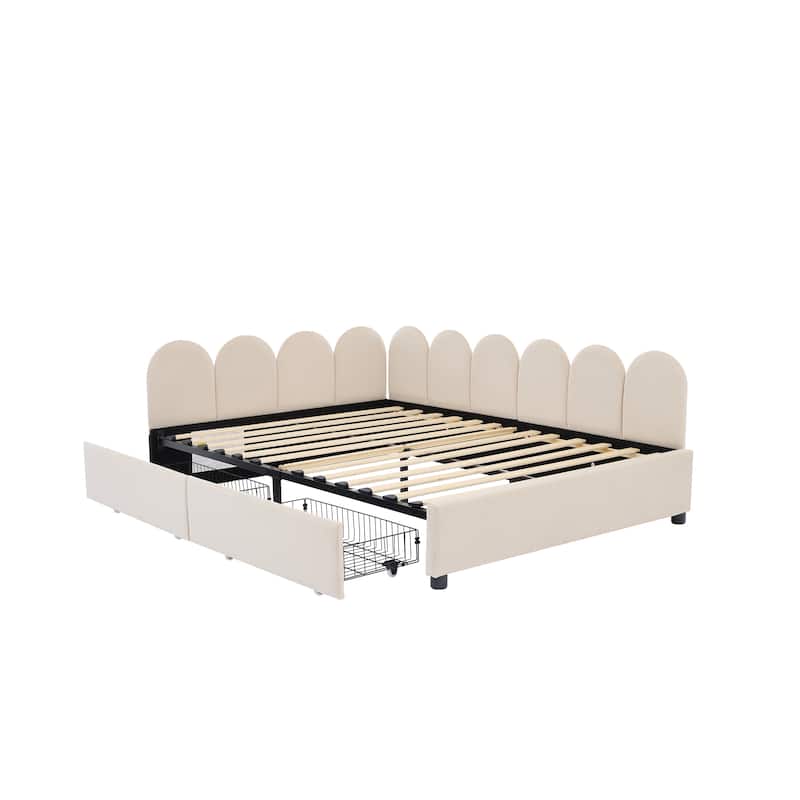 Full Size Velvet Upholstered Daybed with 2 Drawers and Soft Fabric Headboard for Bedroom