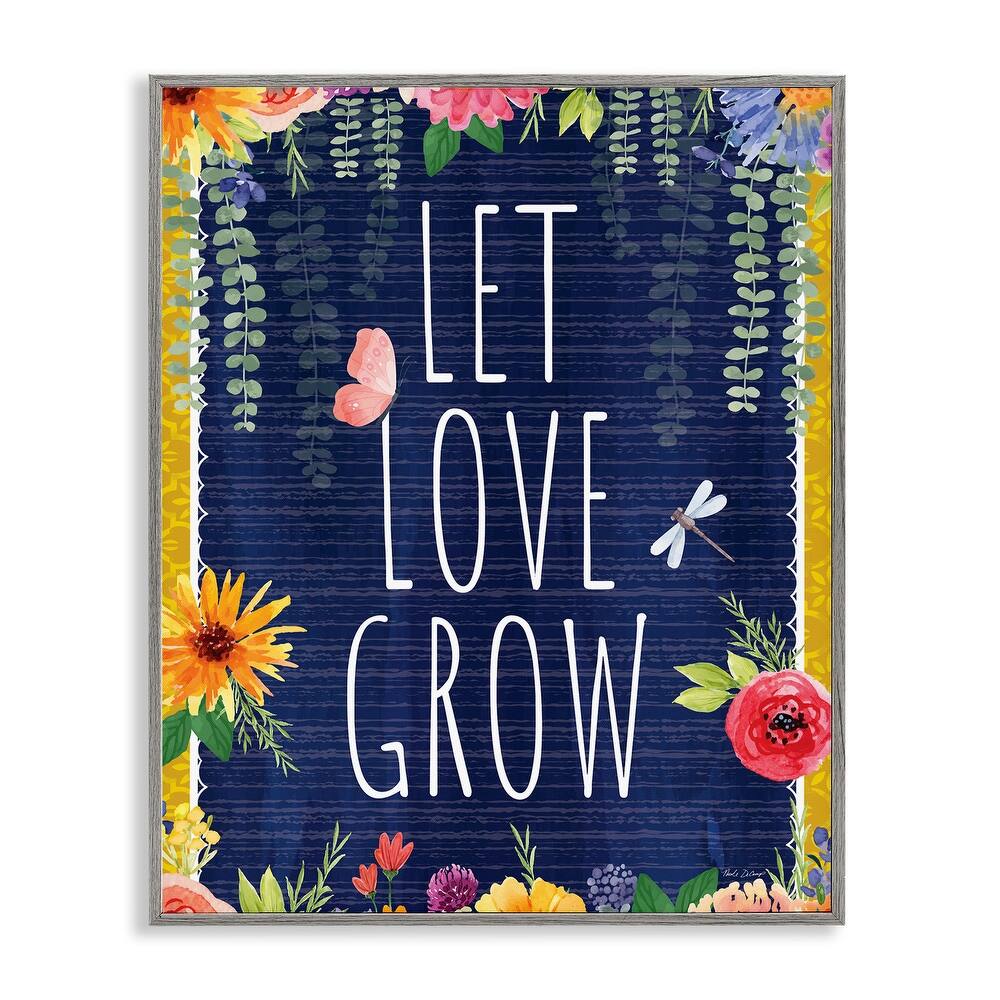 Stupell Let Love Grow Floral Border Framed Giclee Art Design By Nicole DeCamp