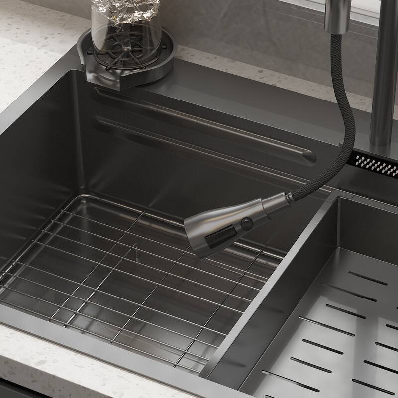 32.2"W Apron Single Bowl Workstation Kitchen Sink 304 Stainless Steel