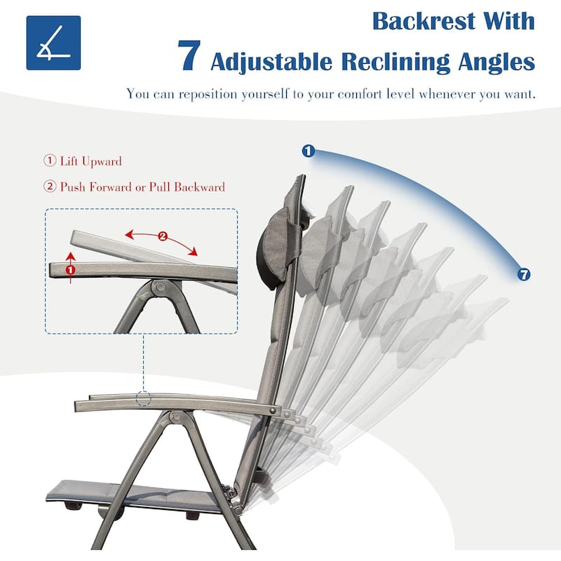 Patio Folding Chairs Set of 2, Padded Textilene Fabric Seat