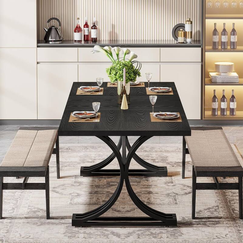 63" Rectangular Dining Table, Modern Kitchen Table with Faux Marble Top for Dining Room
