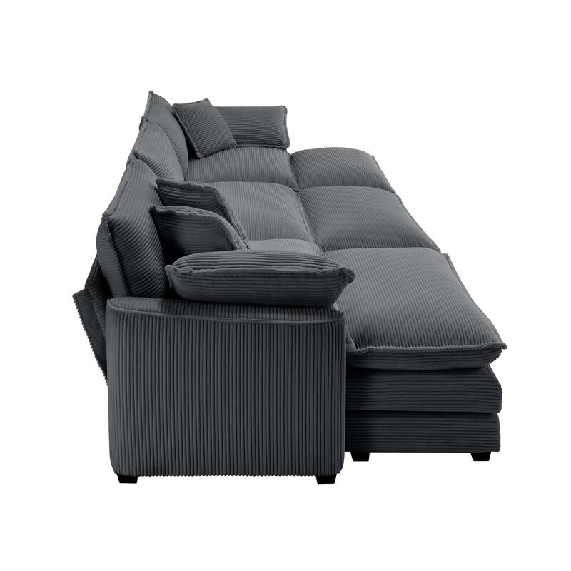 Oversized Corduroy Sofa with 3 Ottomans, Modular Set for Living Room, Convertible Sleeper
