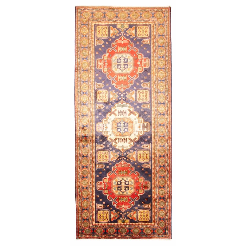 ECARPETGALLERY Hand-knotted Kayseri Navy Wool Rug - 4'8 x 11'5