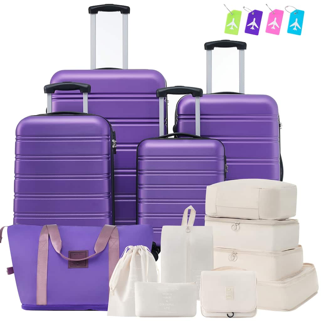 4-Piece Modern Luggage Sets, Lightweight Luggage with 360° Swivel Wheels and TSA Lock, for Boarding Travel, Purple