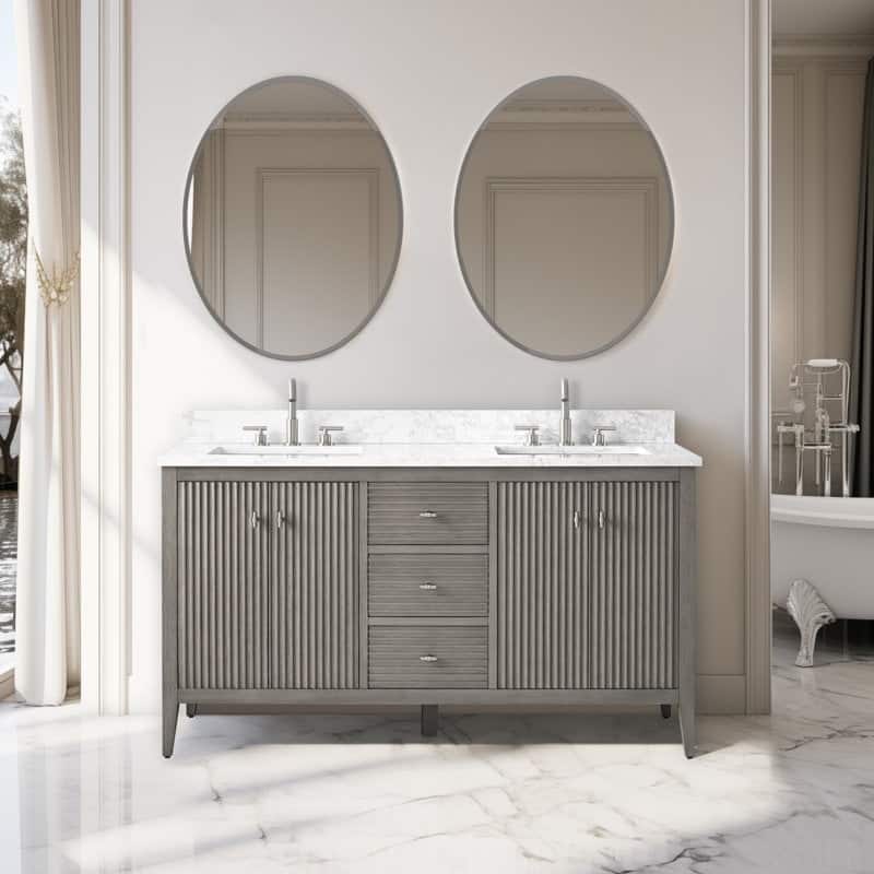 Vanity Art 60" Double Sink Bathroom Vanity Cabinet with Engineered Marble Top