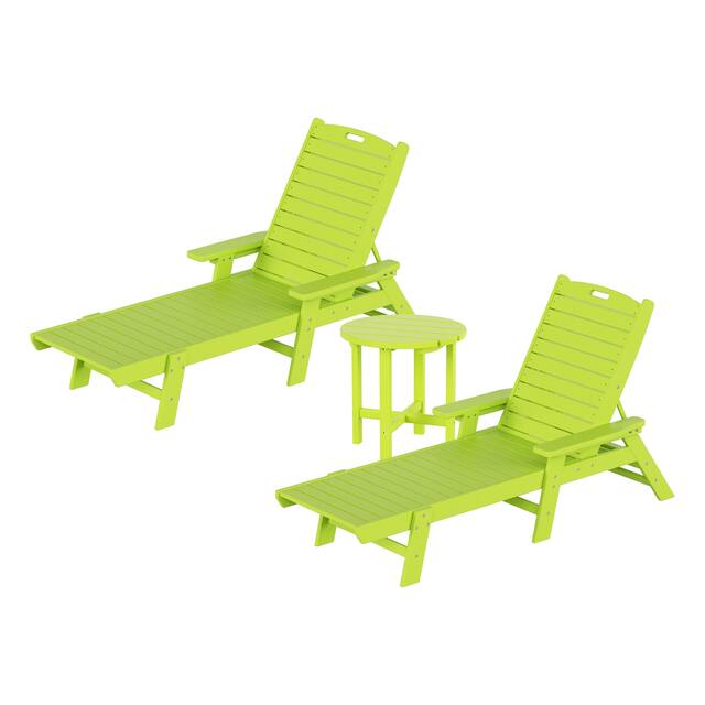3-Piece Set Laguna 78" Weather-Resistant Chaise with Side Table - Lime
