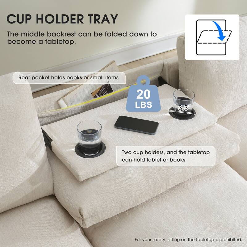 96" Chenille Smart Sectional Sofa with Bluetooth & USB