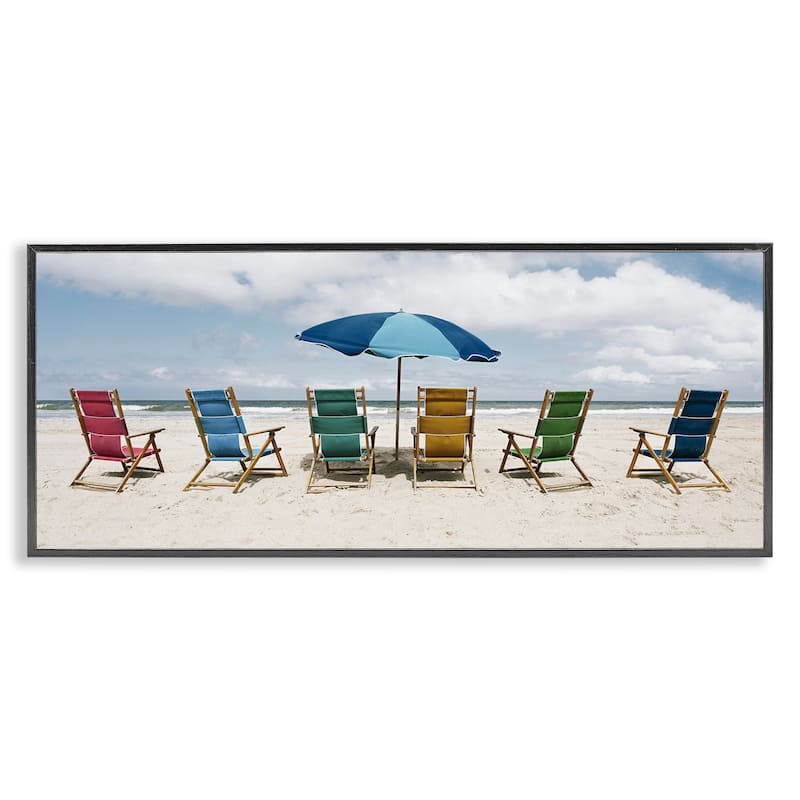 Stupell Colorful Beach Chairs Framed Giclee Art Design By Natalie Carpentieri - 24 x 10 - Black